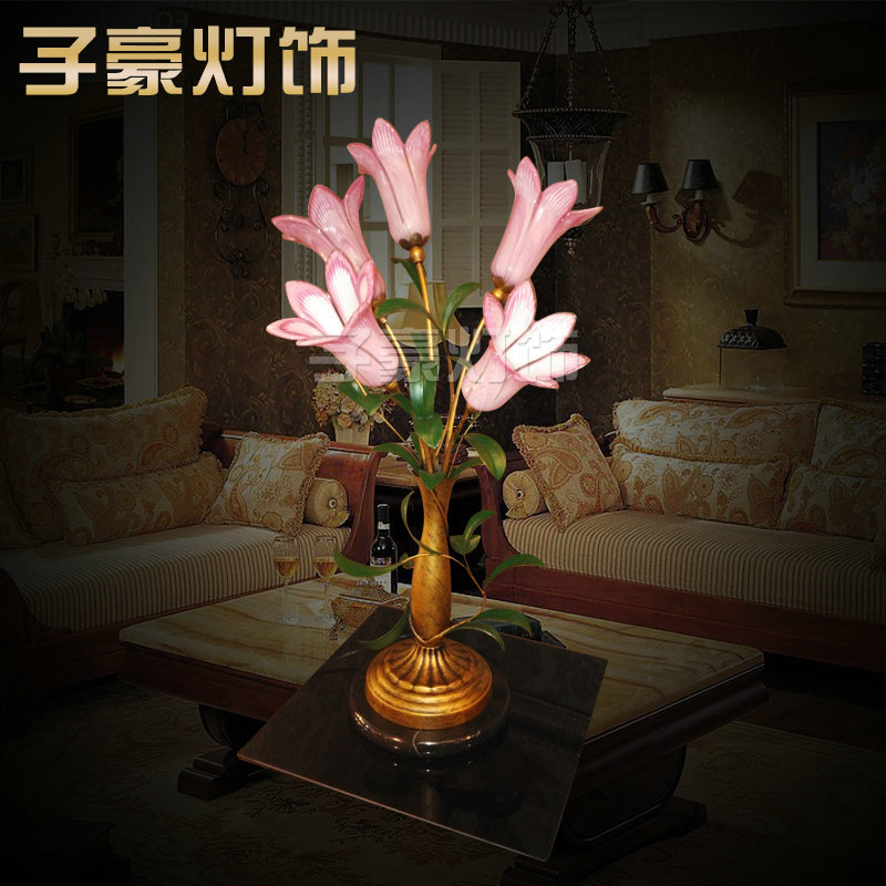 T639/5B臥室床頭鐵藝臺燈吧臺燈 創意田園粉紅百合花鐵藝臺燈工廠,批發,進口,代購