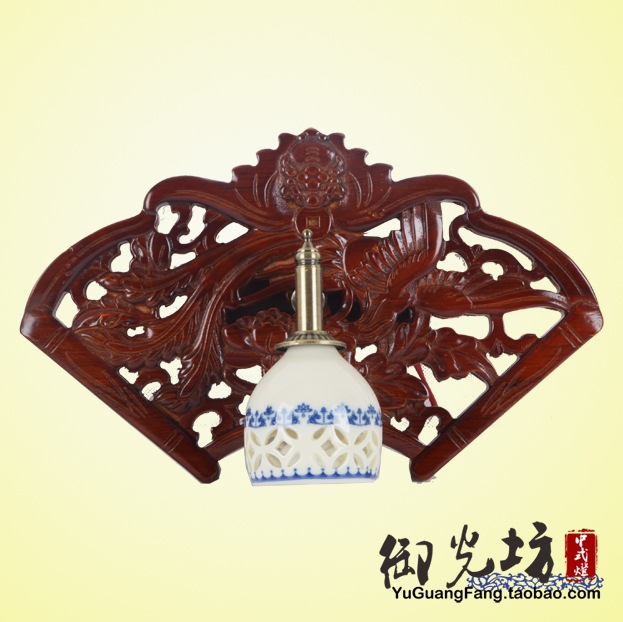 實木雕花簡約木藝鏡前燈衛生間led鏡櫃床頭壁燈中式化妝臺陶瓷燈工廠,批發,進口,代購
