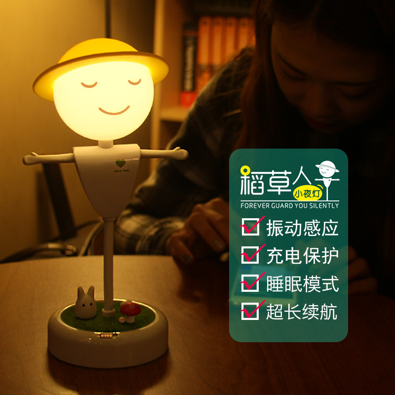 草帽稻草人小夜燈led感應USB充電觸控臺燈氛圍床頭喂奶燈一件代發工廠,批發,進口,代購