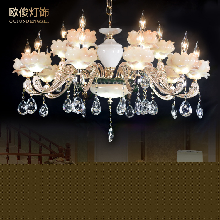 歐式鋅合金玉石水晶蠟燭吊燈 客廳餐廳led吊燈 酒店工程吊燈批發工廠,批發,進口,代購