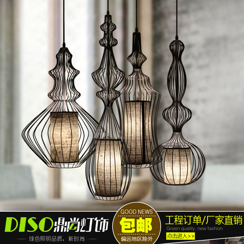 鼎尚燈飾古北歐餐廳吧臺鐵絲吊燈個性創意燈具簡約鐵藝鳥籠吊燈批發・進口・工廠・代買・代購