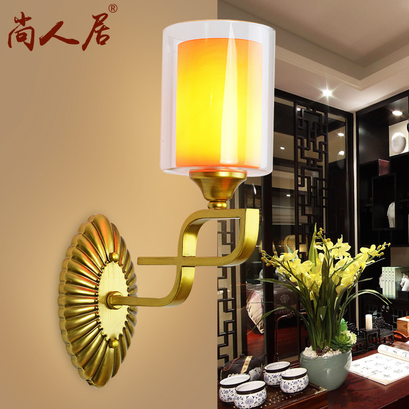 新中式壁燈 客廳臥室床頭燈簡約現代溫馨仿古墻壁創意酒店過道燈工廠,批發,進口,代購