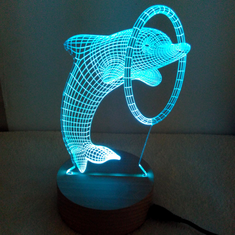 2016外貿爆款亞克力精雕超萌立體3D多彩循環LED海豚小臺燈工廠,批發,進口,代購