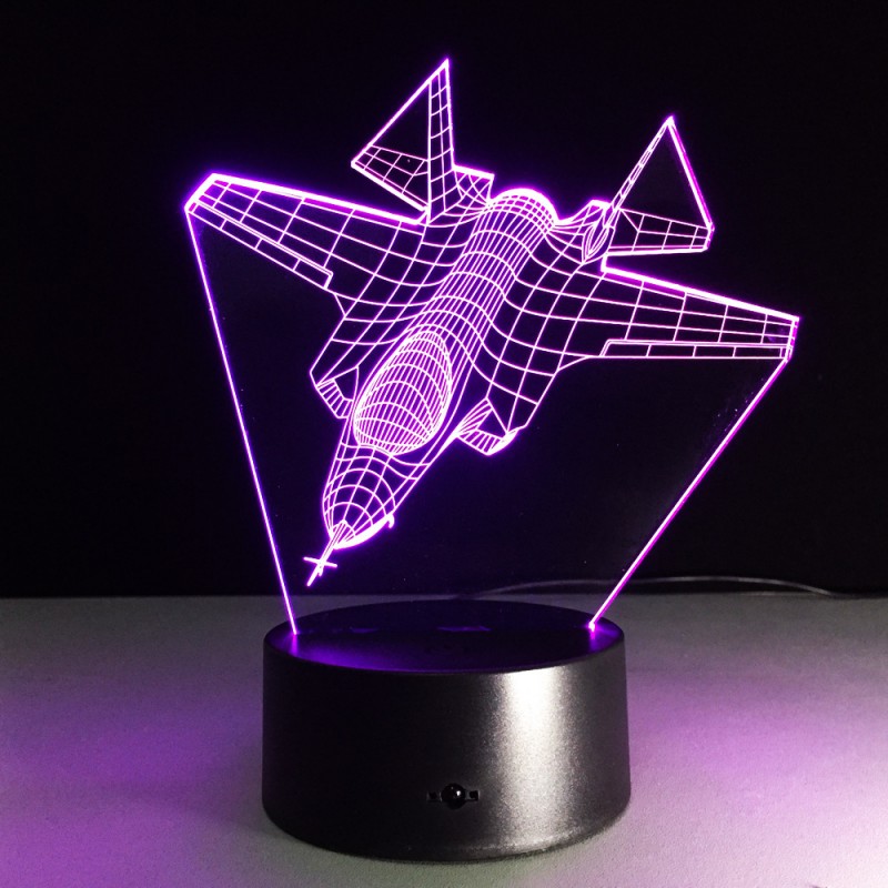 2016外貿新款飛機七彩3D燈 創意觸摸遙控桌麵臺燈 節能LED錯覺燈工廠,批發,進口,代購