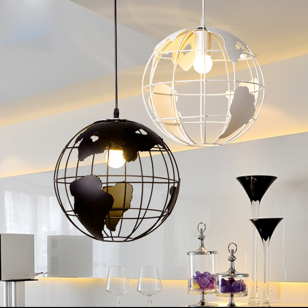 北歐現代簡約吧臺餐廳燈飾創意鐵藝咖啡廳吊燈地球機圓形單頭燈工廠,批發,進口,代購