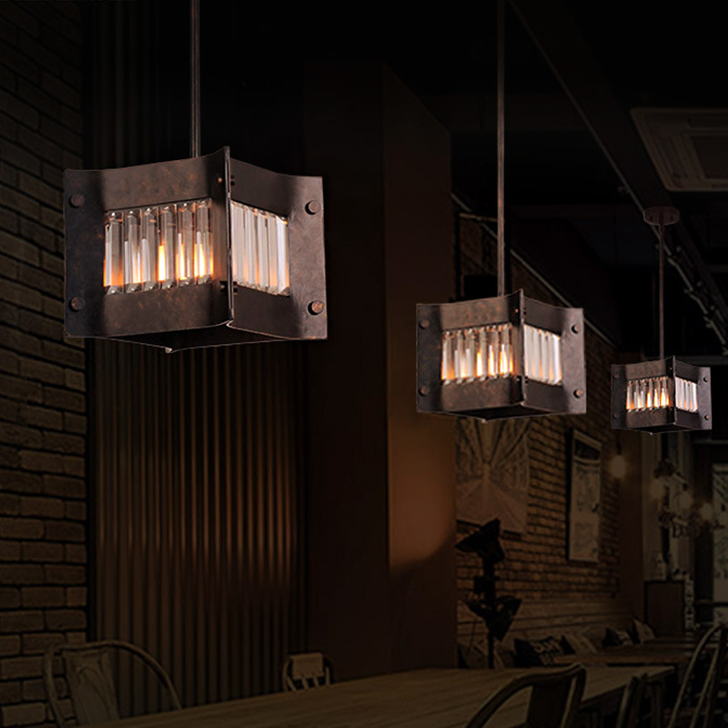 復古工業餐廳吊燈 創意方形LOFT燈鐵藝玻璃燈飾LED吧臺燈工廠,批發,進口,代購