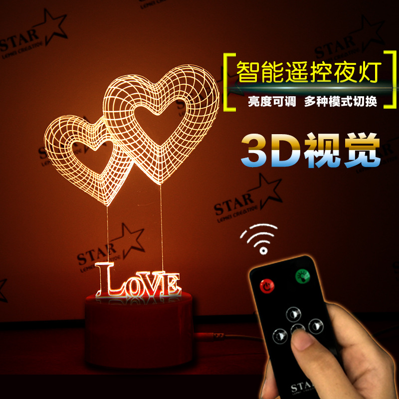 3D小夜燈led遙控燈小臺燈浪漫現代創意生日禮物USB臥室個性裝飾批發・進口・工廠・代買・代購