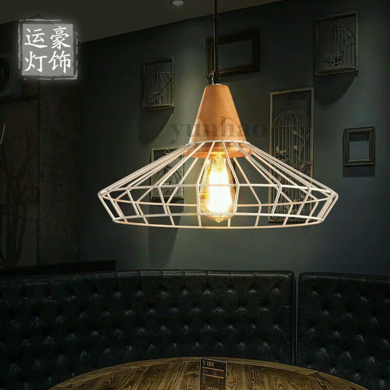 北歐創意木藝小鐵籠吊燈 復古咖啡吧臺餐廳吊燈  單頭吊燈批發・進口・工廠・代買・代購