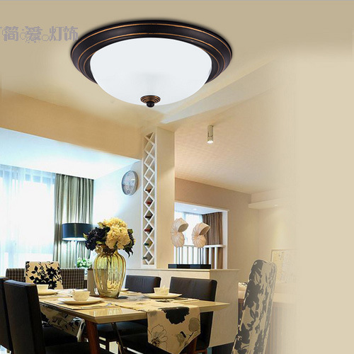 【簡愛】美式吸頂燈圓形led貼片吸頂燈玻璃燈罩臥室陽臺燈餐廳燈批發・進口・工廠・代買・代購