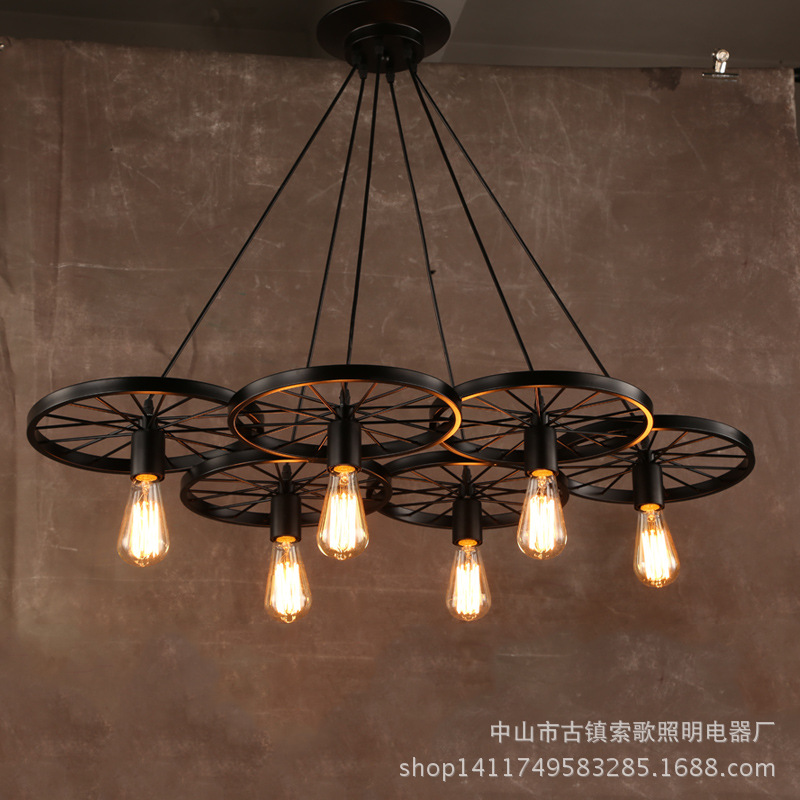 北歐創意個性復古工業風吊燈 餐廳吧臺美式鄉村鐵藝車輪吊燈工廠,批發,進口,代購