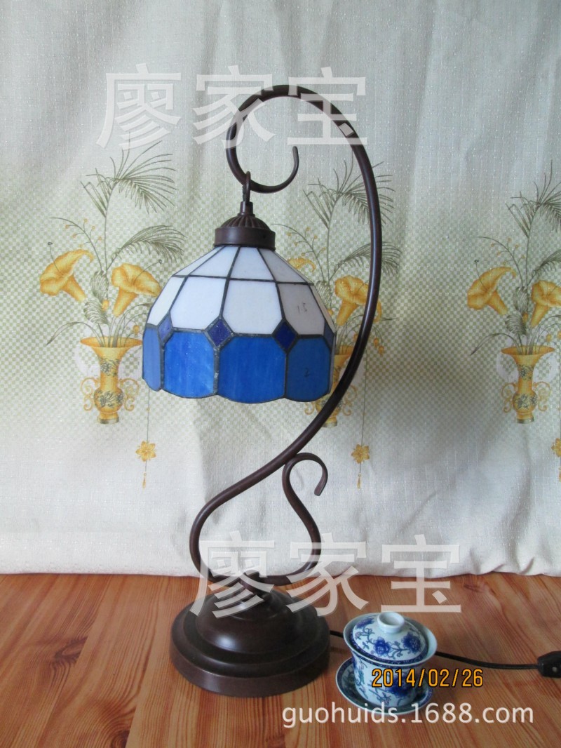 歐試蒂凡尼燈具玻璃臥室客廳，床頭創意裝飾8寸地中海彎管臺燈工廠,批發,進口,代購