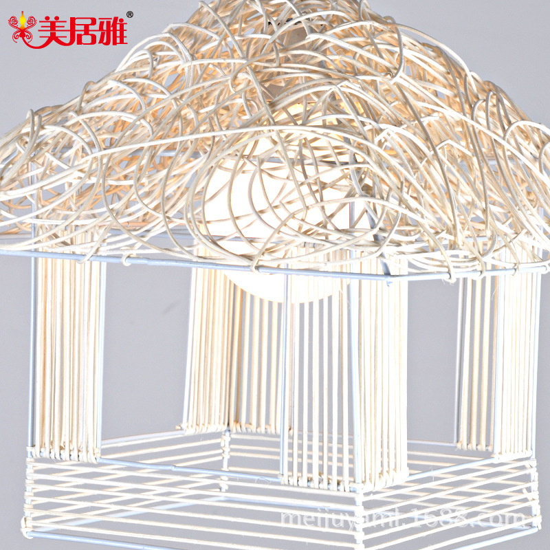 廠傢批發吊燈歐式藤藝吊燈插電簡潔白小屋形吊燈創意臥室書房燈工廠,批發,進口,代購