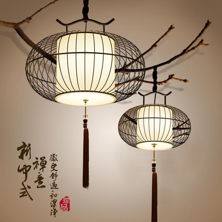 新中式餐廳鳥籠吊燈 簡約創意仿古酒店茶樓LED過道鐵藝燈籠燈具批發・進口・工廠・代買・代購