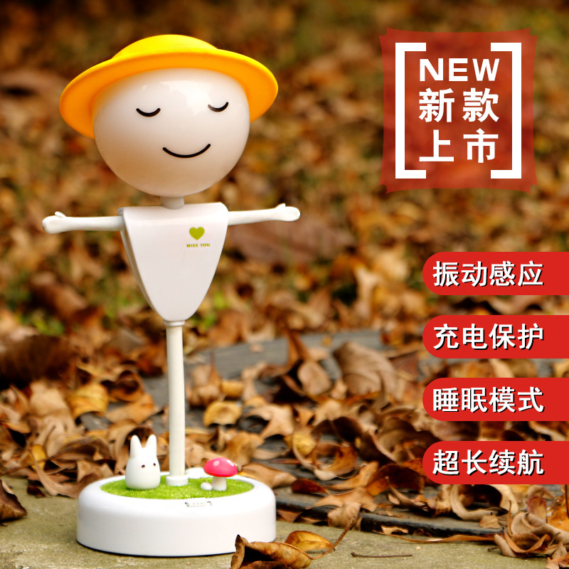 新款稻草人微景觀智能小夜燈 中秋禮物能振動感應開關LED充電臺燈工廠,批發,進口,代購