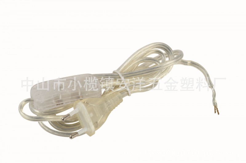 供應歐規兩元插頭線按鈕開關個性透明PVC歐式燈具用電器連接線工廠,批發,進口,代購