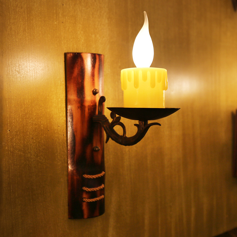 中式復古單頭蠟燭壁燈 創意過道走廊咖啡廳酒吧農傢樂竹編墻壁燈批發・進口・工廠・代買・代購