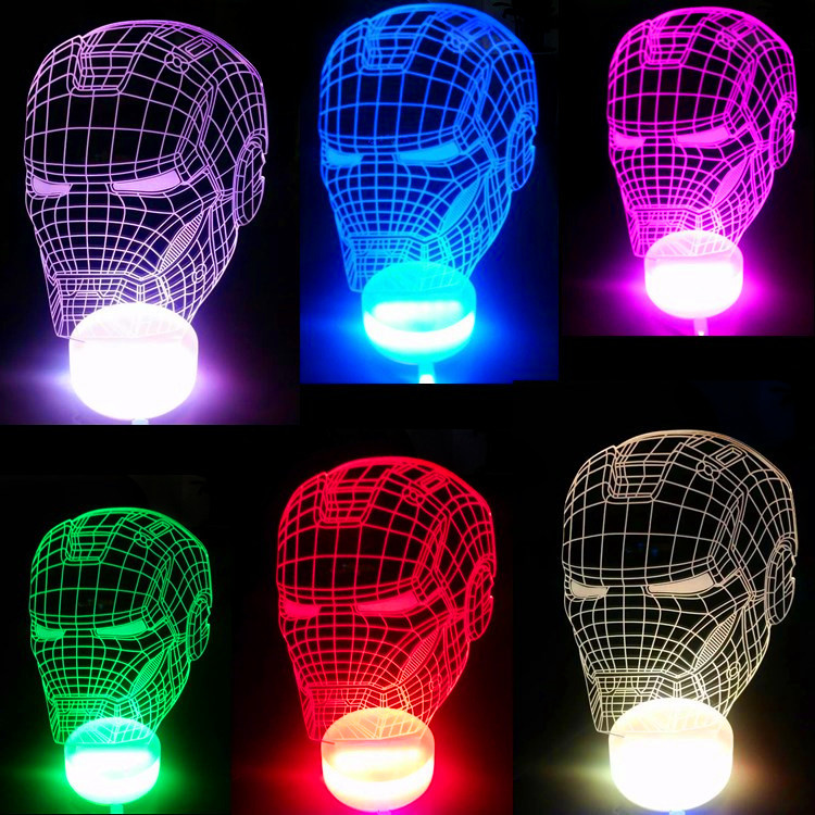 廠傢直銷LED鋼鐵俠麵具小夜燈3D造型USB床頭臺燈擺件節日生日禮物工廠,批發,進口,代購