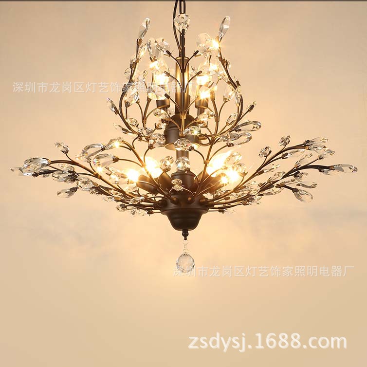 美式鄉村鐵藝水晶復古吸頂燈歐法式別墅臥室客廳餐廳玄關樹枝吊燈批發・進口・工廠・代買・代購