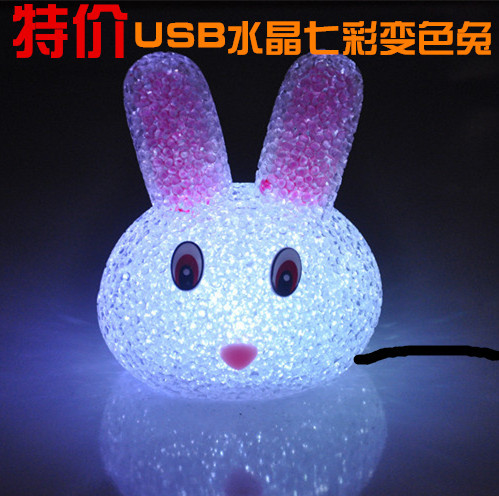特價USB水晶七彩表情兔小夜燈 led節能裝飾燈 可愛小白兔子禮品燈批發・進口・工廠・代買・代購