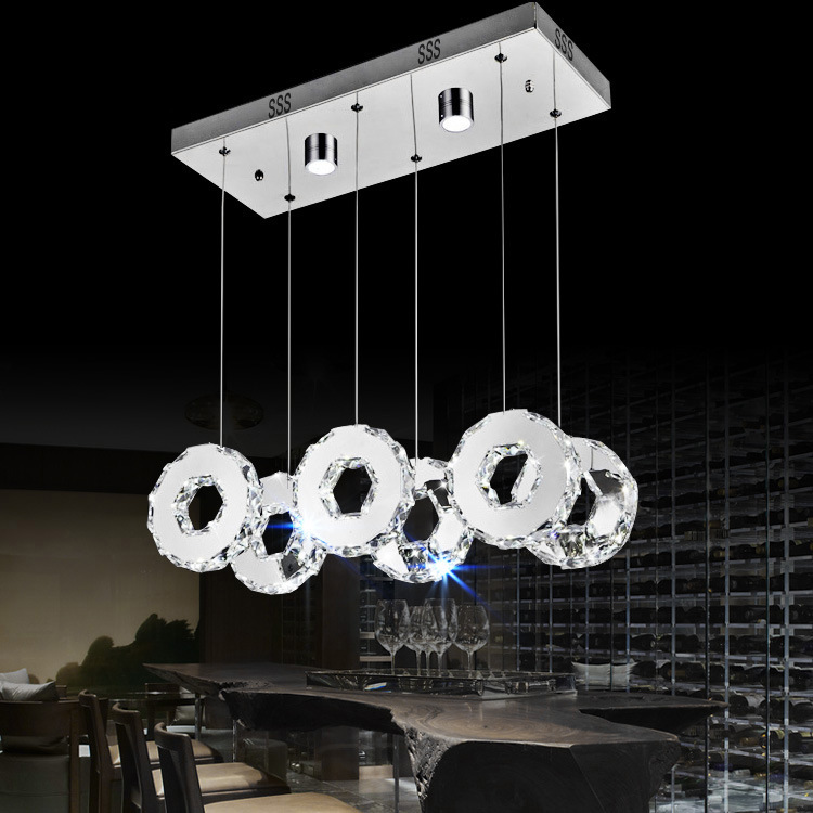 廠傢直銷 不銹鋼水晶LED餐吊燈 六頭圓形客廳燈個性創意燈具批發・進口・工廠・代買・代購