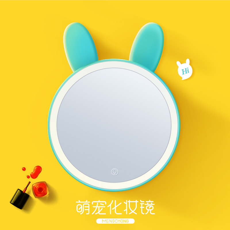 時尚萌寵化妝鏡臺燈 led充電觸摸狐貍臺燈收納盒多功能床頭燈工廠,批發,進口,代購