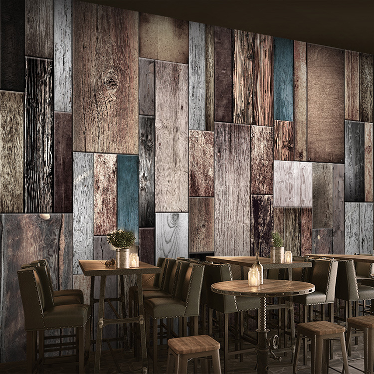 復古木板木紋墻紙酒吧休閒吧咖啡店背景墻壁畫3d個性懷舊壁紙自黏工廠,批發,進口,代購