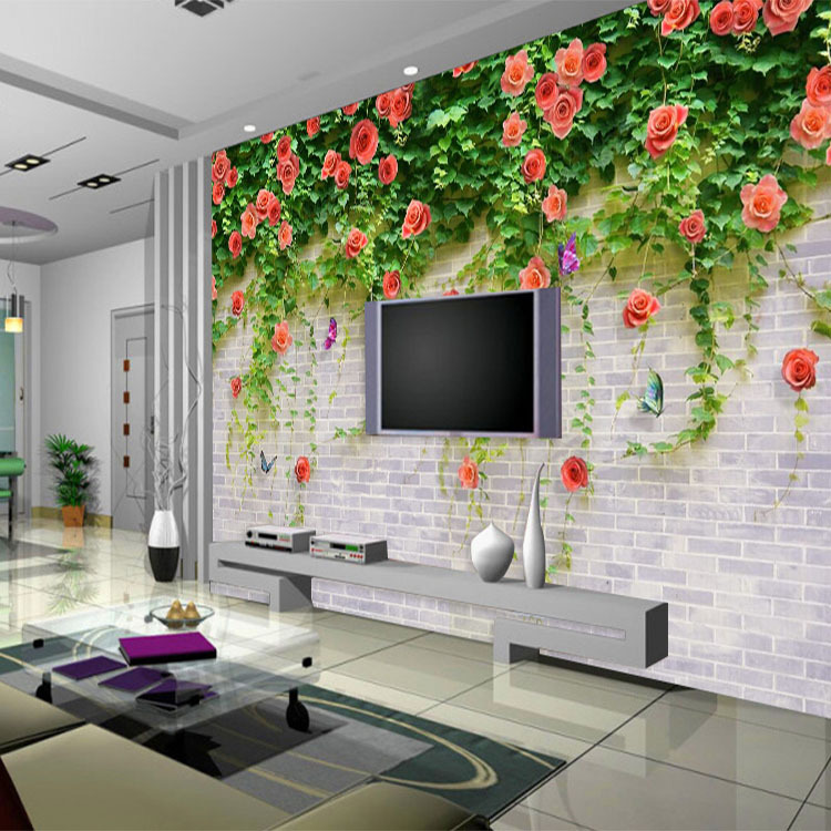 訂製自黏大型壁紙電視背景墻影視壁紙客廳臥室3D立體薔薇花壁畫工廠,批發,進口,代購