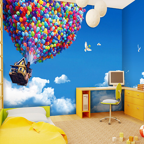 特價環保3d卡通兒童房臥室壁紙 客廳電視背景墻紙 熱氣球藍天白雲工廠,批發,進口,代購