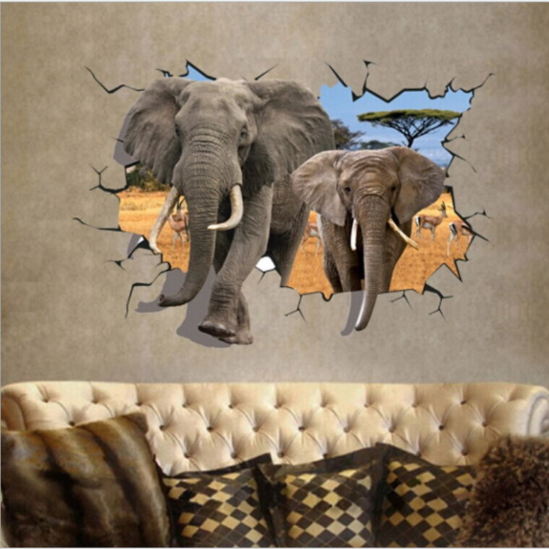 3D墻貼 貼紙 大象個性時尚創意墻貼 客廳沙發背景貼紙 如圖工廠,批發,進口,代購