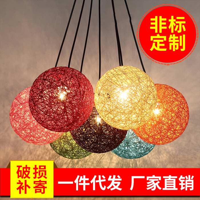 現代編織藤藝圓球麻球創意吊燈 辦公室餐廳圓球田園藤藝燈飾燈具批發・進口・工廠・代買・代購