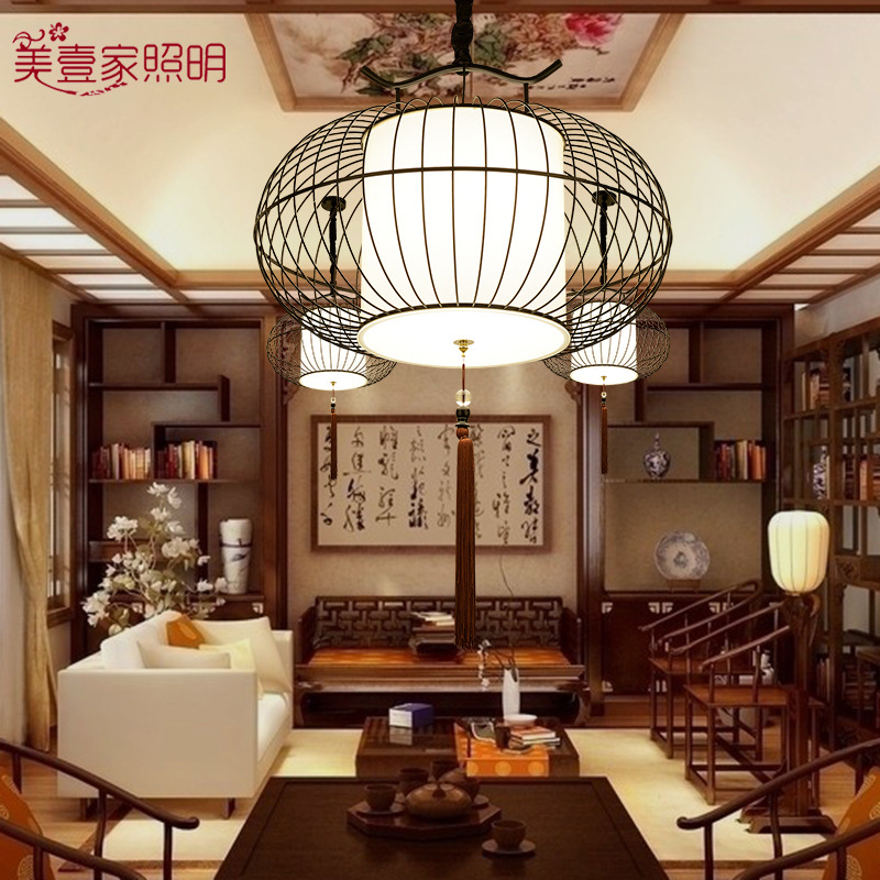 現代新中式創意餐廳鐵藝吊燈客廳裝飾鳥籠燈走廊過道簡約羊皮燈具批發・進口・工廠・代買・代購