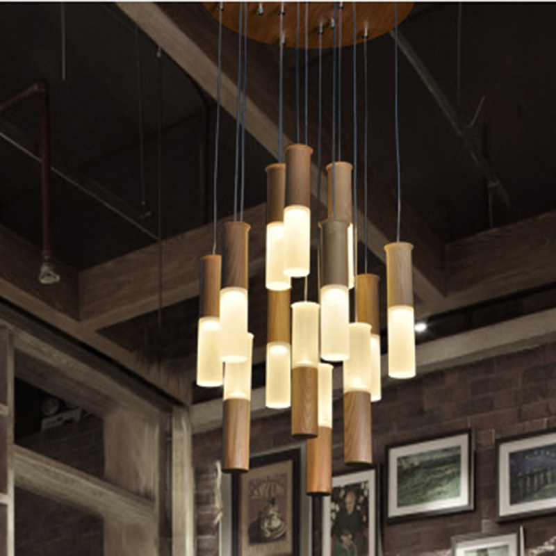 設計師的燈藝術木質熒光棒創意吊燈原木質實木客廳燈餐廳簡約燈具批發・進口・工廠・代買・代購