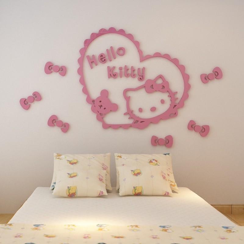 kitty凱蒂貓亞克力立體兒童房墻貼溫馨創意卡通貼畫臥室小孩房工廠,批發,進口,代購