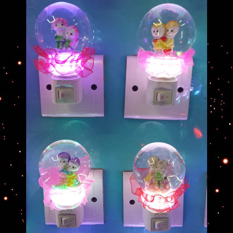 批發新奇特地攤新產品LED七彩創意水晶圓球 卡通插電開關小夜燈批發・進口・工廠・代買・代購
