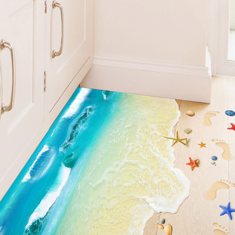 XL8300創意唯美沙灘3D臥室客廳地貼幼兒園環境裝飾貼墻貼紙可移除批發・進口・工廠・代買・代購