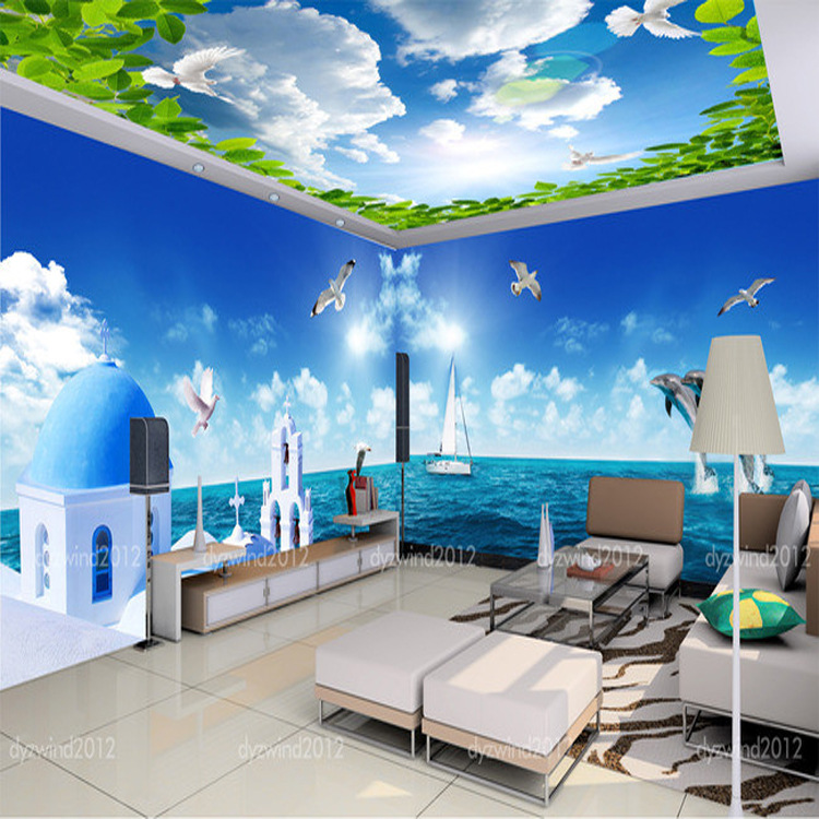 地中海風格大型壁畫海景 3d立體墻紙客廳臥室風景電視背景墻壁紙工廠,批發,進口,代購