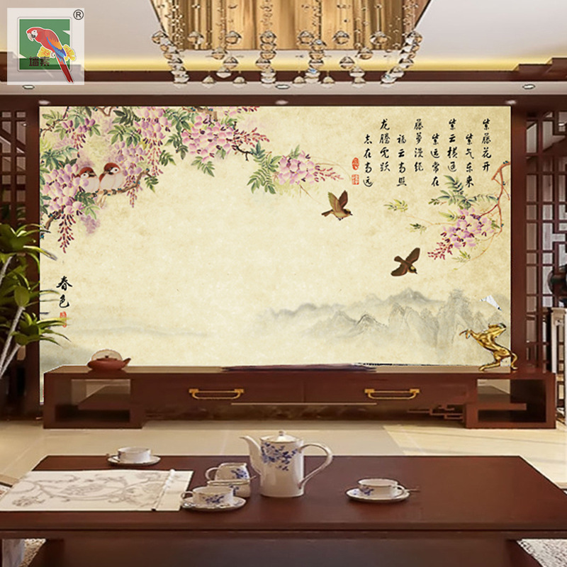 墻素無縫廠傢定製大型壁畫 賓館電視沙發背景墻 玉蘭花喜鵲新款工廠,批發,進口,代購