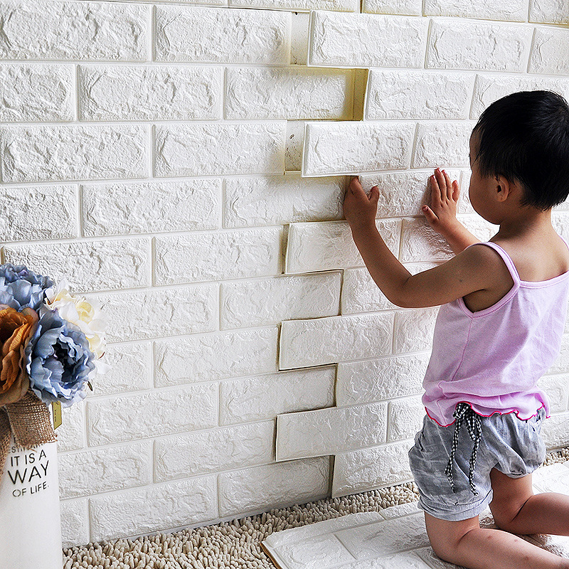 廠傢直銷自黏PE泡棉3D磚紋墻貼客廳墻紙貼畫幼兒園兒童防撞裝飾貼批發・進口・工廠・代買・代購