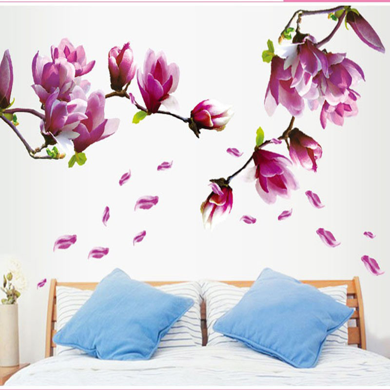 大號紫玉蘭花墻貼 傢裝客廳墻壁畫 溫馨浪漫婚房臥室床頭裝飾貼紙批發・進口・工廠・代買・代購