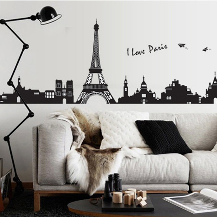 巴黎埃菲爾鐵塔時尚客廳臥室沙發背景貼畫可移除傢居墻貼紙  7199批發・進口・工廠・代買・代購