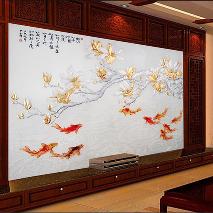 可藝直銷酒店客廳餐廳淺色吉祥錦鯉無縫背景墻可接受個性定製工廠,批發,進口,代購