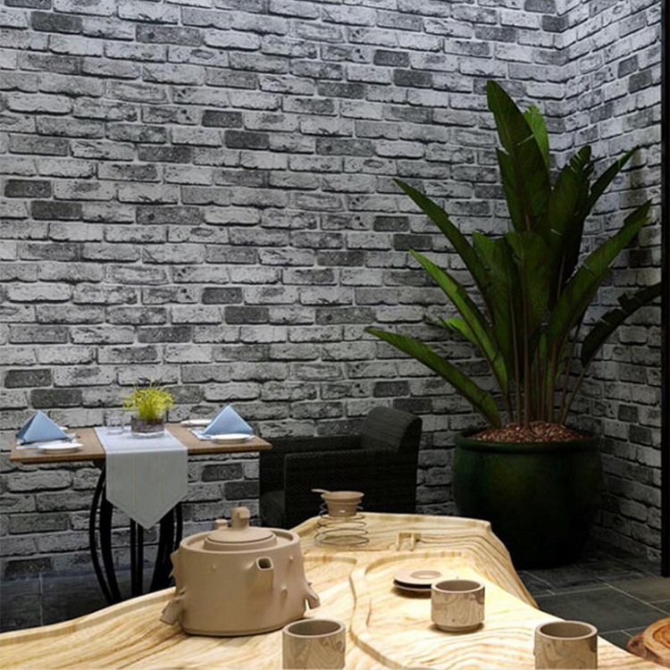 外貿爆款加厚磚紋3d中式復古墻紙茶樓酒店工程客廳背景墻PVC壁紙批發・進口・工廠・代買・代購