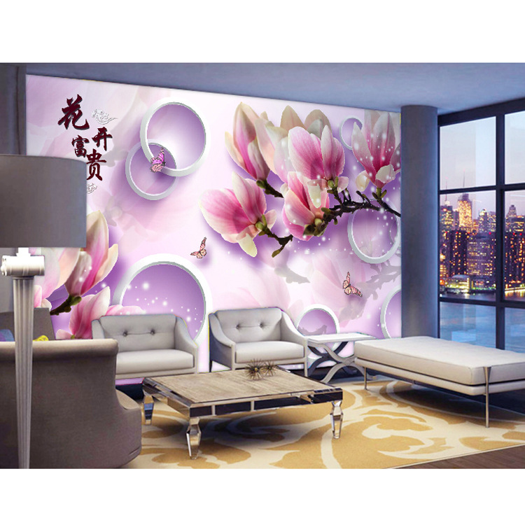浪漫花卉電視背景墻 無縫3D大型壁畫定製廠傢 影視墻 花開富貴批發・進口・工廠・代買・代購