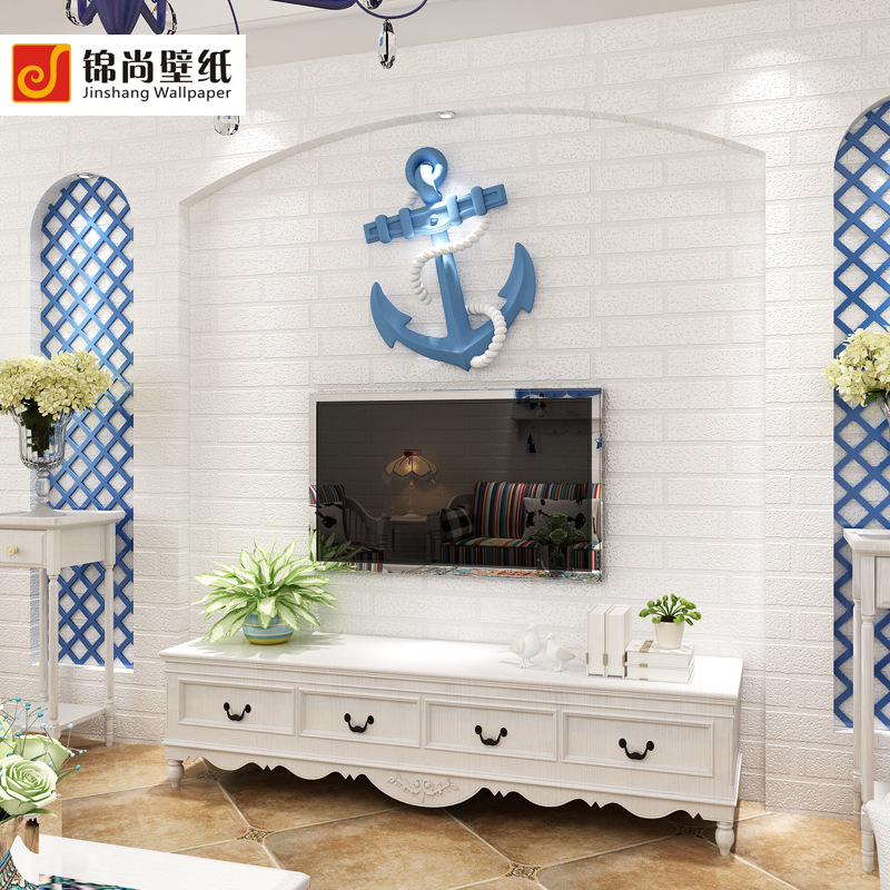 立體仿磚紋壁紙 服裝店客廳電視背景墻紙 地中海白色磚塊墻紙工廠,批發,進口,代購