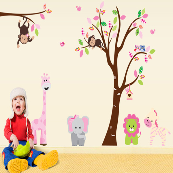 大型兒童房遊樂園幼兒園卡通動物樹 臥室裝飾可移除墻貼 AY216批發・進口・工廠・代買・代購