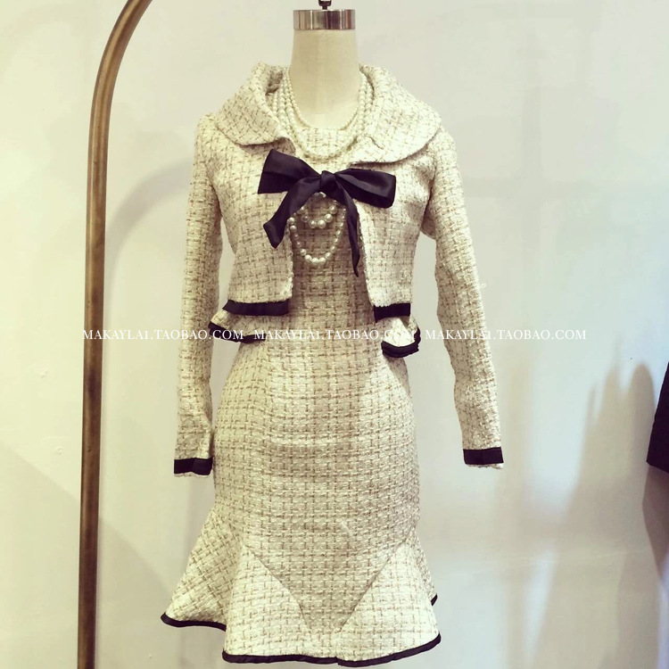 高級定製2015名媛小香風套裝上衣+連衣裙2件套禮服女裝代發發批發・進口・工廠・代買・代購