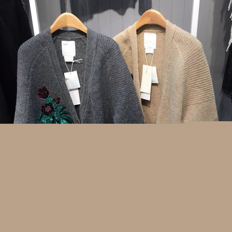百傢好2016秋款中長款休閒百搭顯瘦刺繡亮片針織衫開衫女HQKT722C批發・進口・工廠・代買・代購