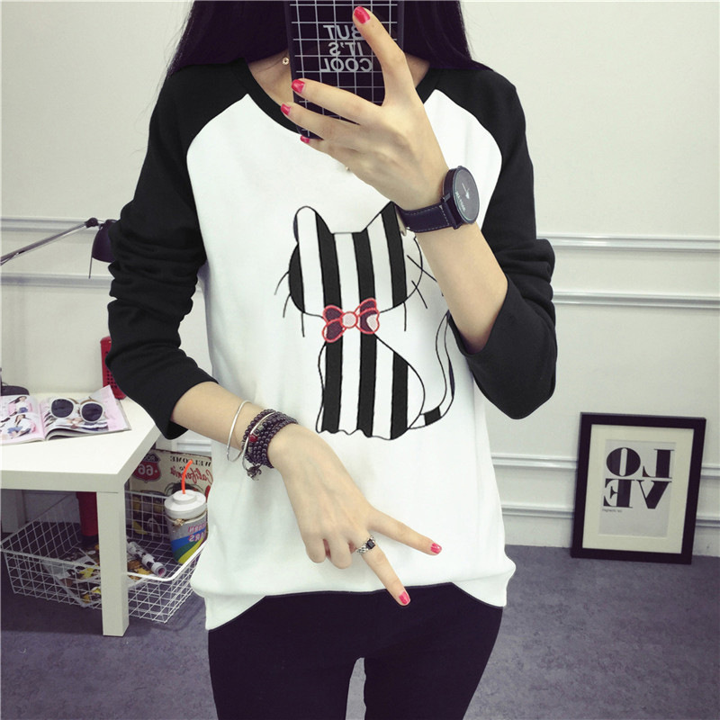 長袖女T恤寬松春秋裝女裝新款百搭學生印花女士上衣服體恤打底衫批發・進口・工廠・代買・代購