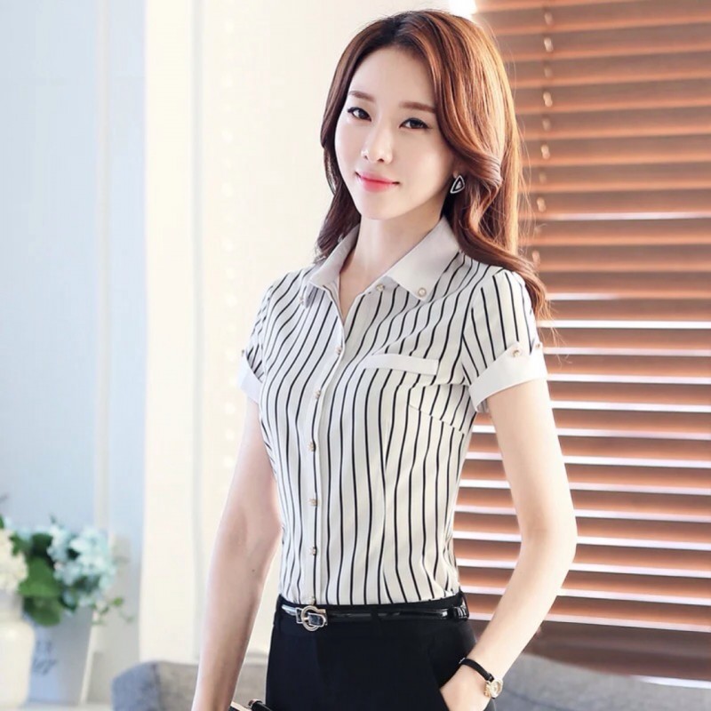 條紋翻領職業女裝 新款女士襯衫 麵料柔軟工廠,批發,進口,代購