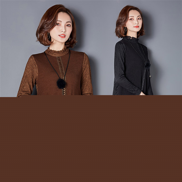 冬季加絨加厚打底衫女韓版寬松顯瘦蕾絲衫針織拼接中長款小衫上衣工廠,批發,進口,代購